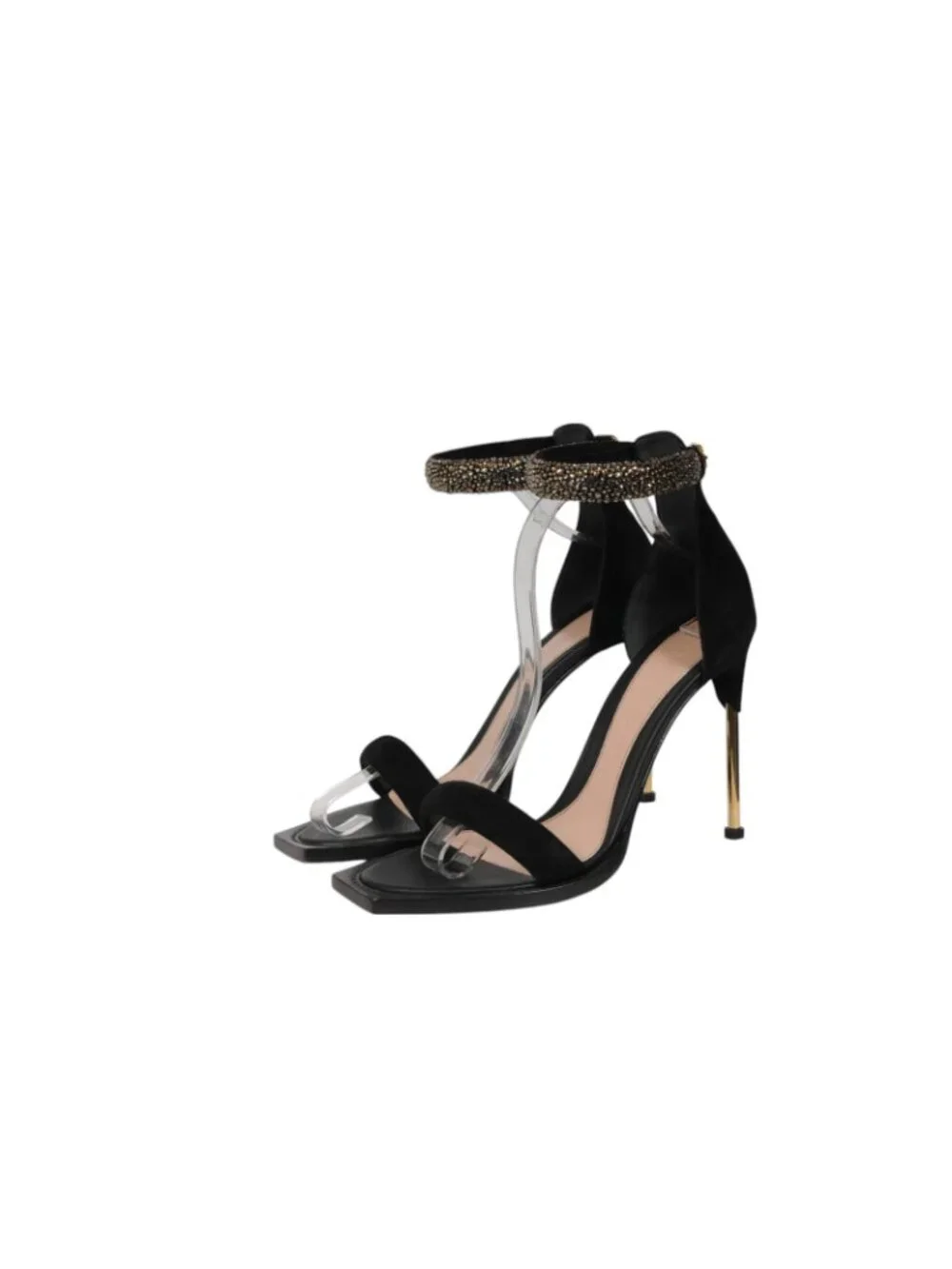 Alexander McQueen Women Pin Heel Bangle Sandals Size US 10.5 EU 40.5 Black Suede